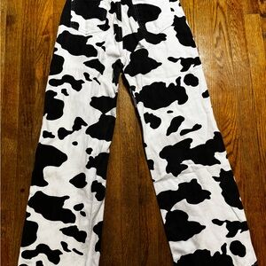 SHEIN Black and White Cow Print Flare Jeans